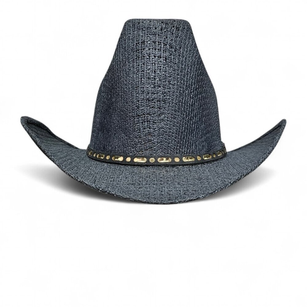 Santo Nino Del Centro Mexico Lacquered Straw Mesh Black Sombreros Cowboy Hat 7.5